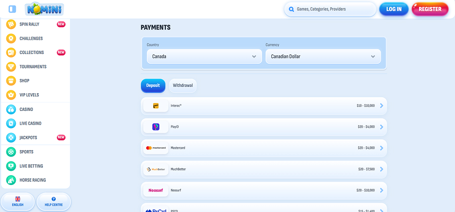 Nomini Casino Payments