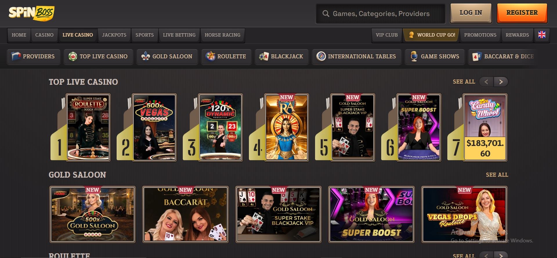 spinboss casino live games