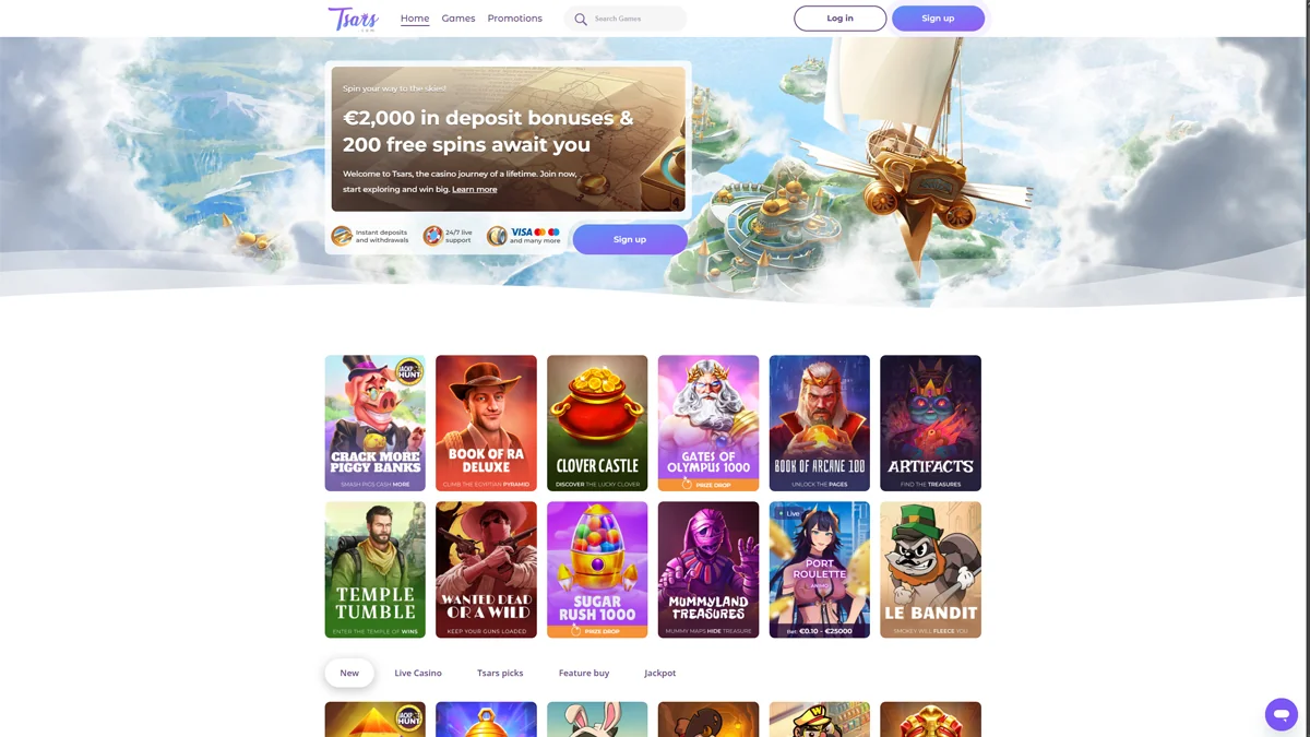 Tsars Casino Homescreen
